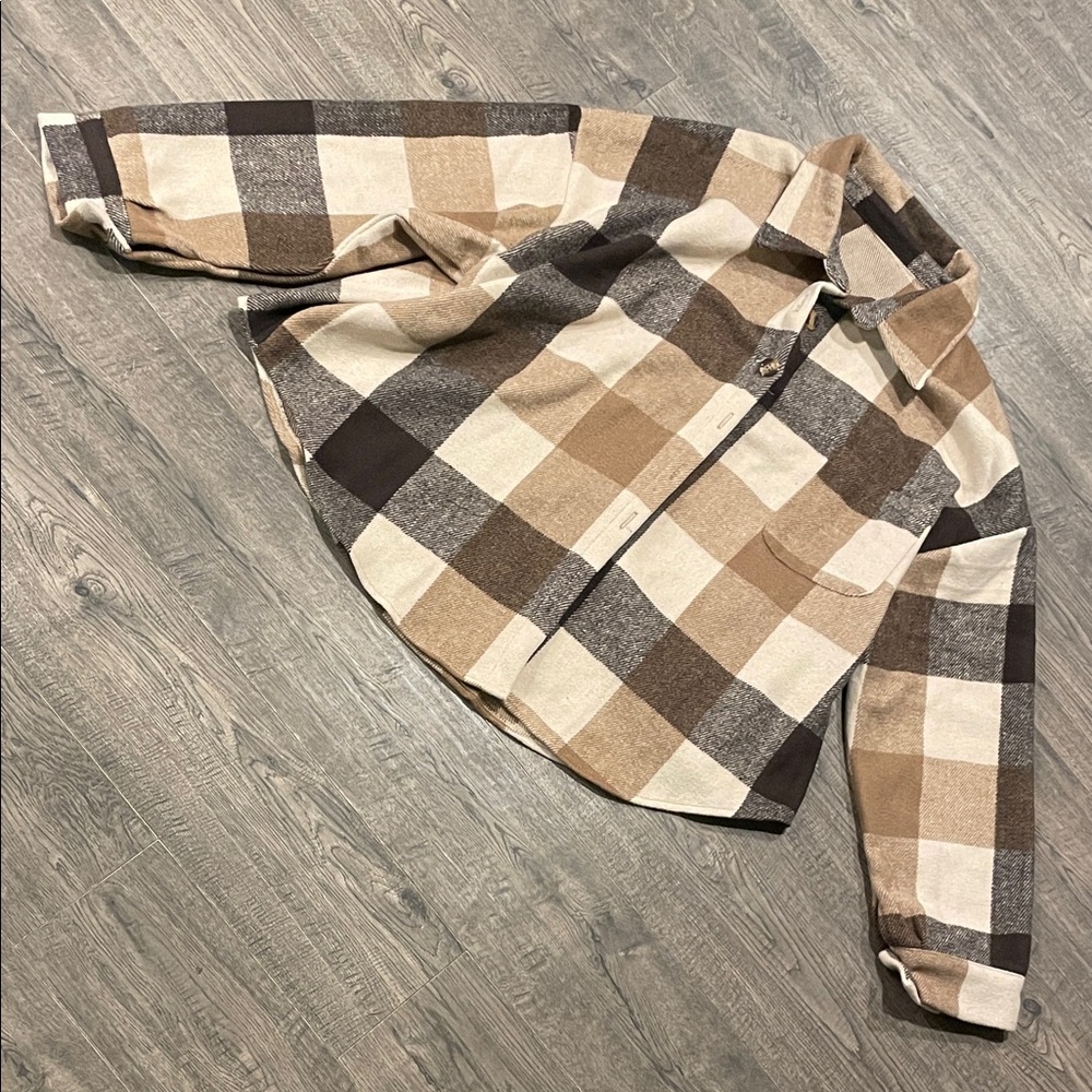 Plaid Button-Up Shirt in Brown and Tan